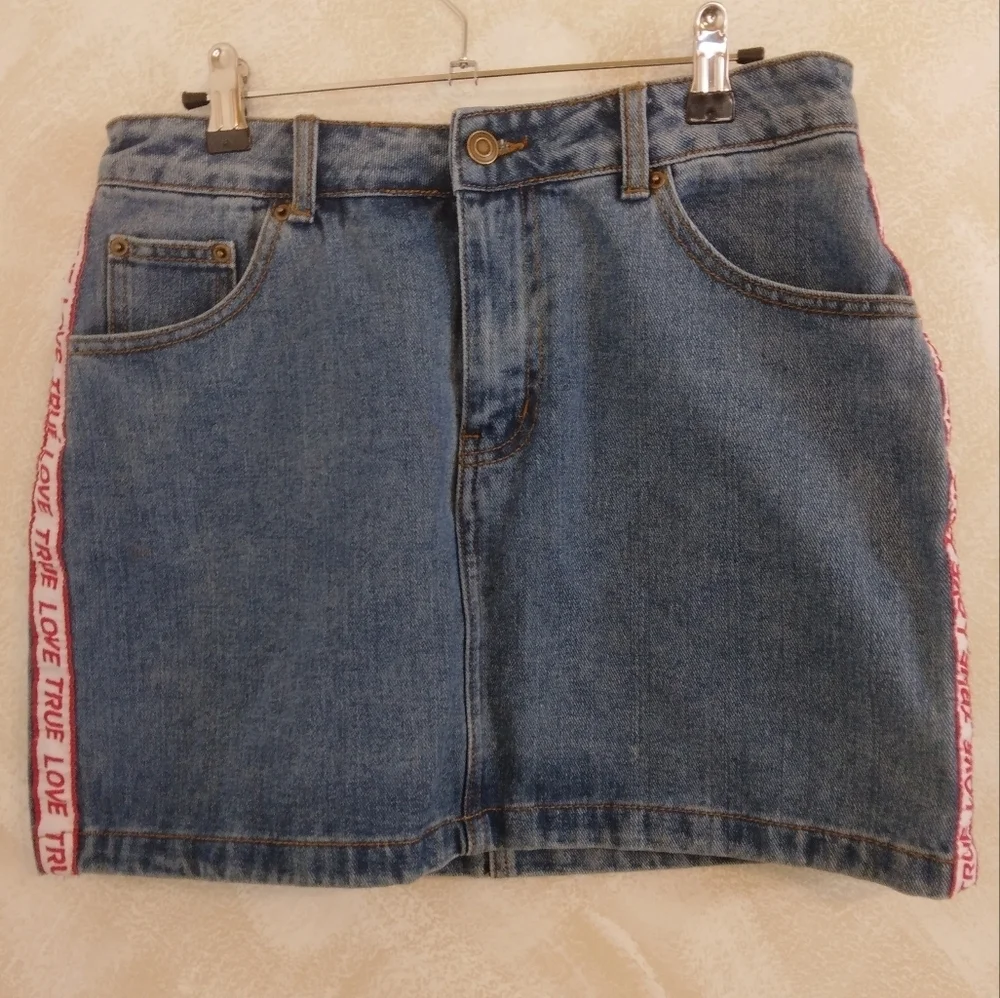 Denim 5 pocket skirt from Forever 21 with True Love Ribbon Decoration on Sides